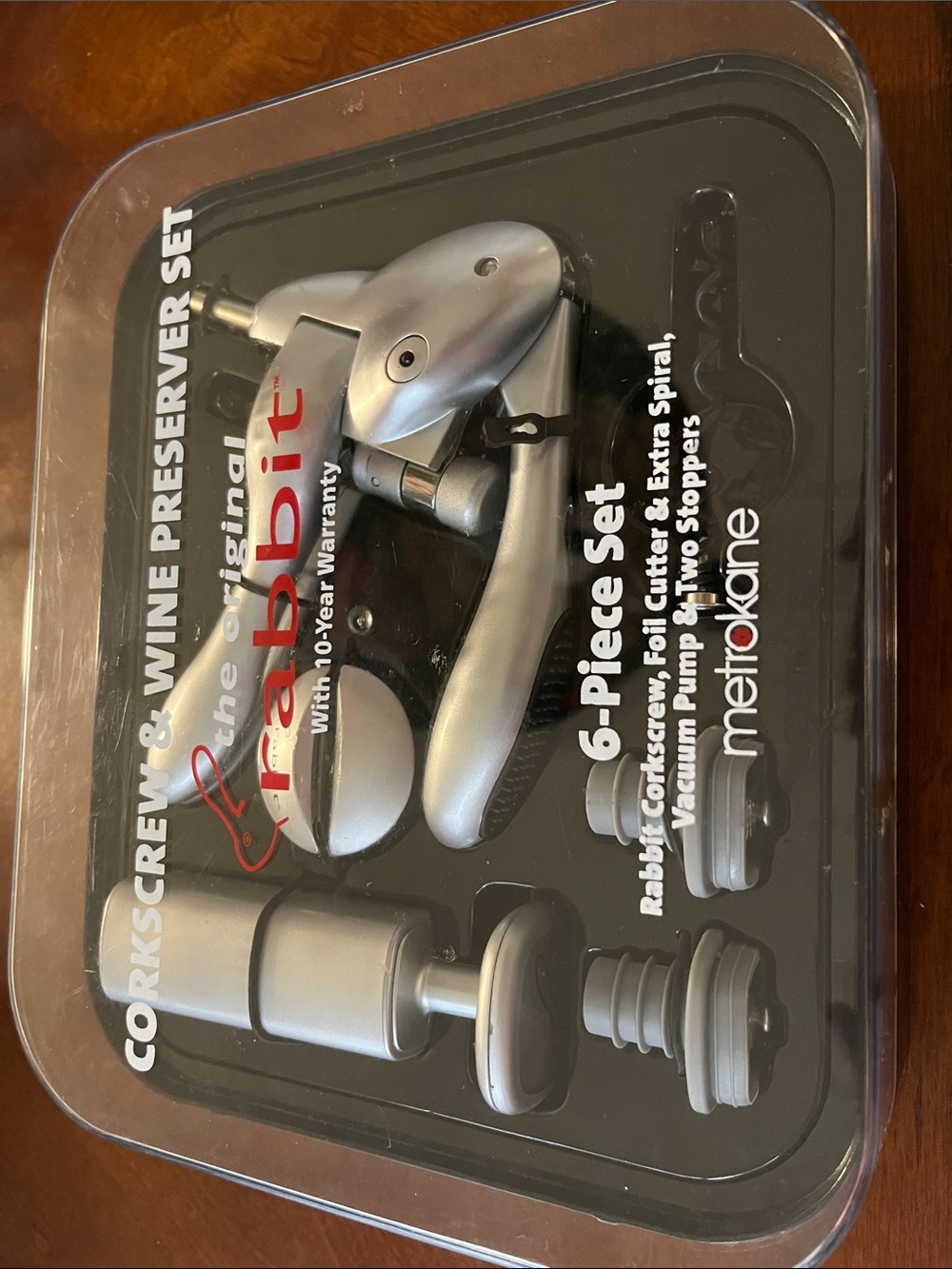 NWT The Original Rabbit Corkscrew & Wine Preservation Set 6 pieces